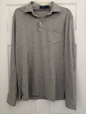 Polo by Ralph Lauren Heather Gray Long-Sleeve Polo with Chest Pocket